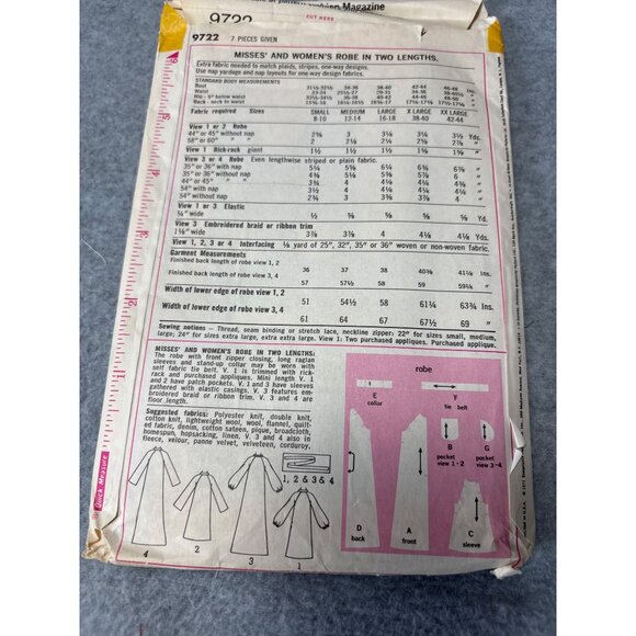 Vintage Simplicity 9722 Sewing Pattern Misses Robe Size 8 10 Small 1971 - Picture 3 of 5